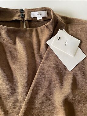 A.L.C. Loden Brown Textured V-Neck Blouse